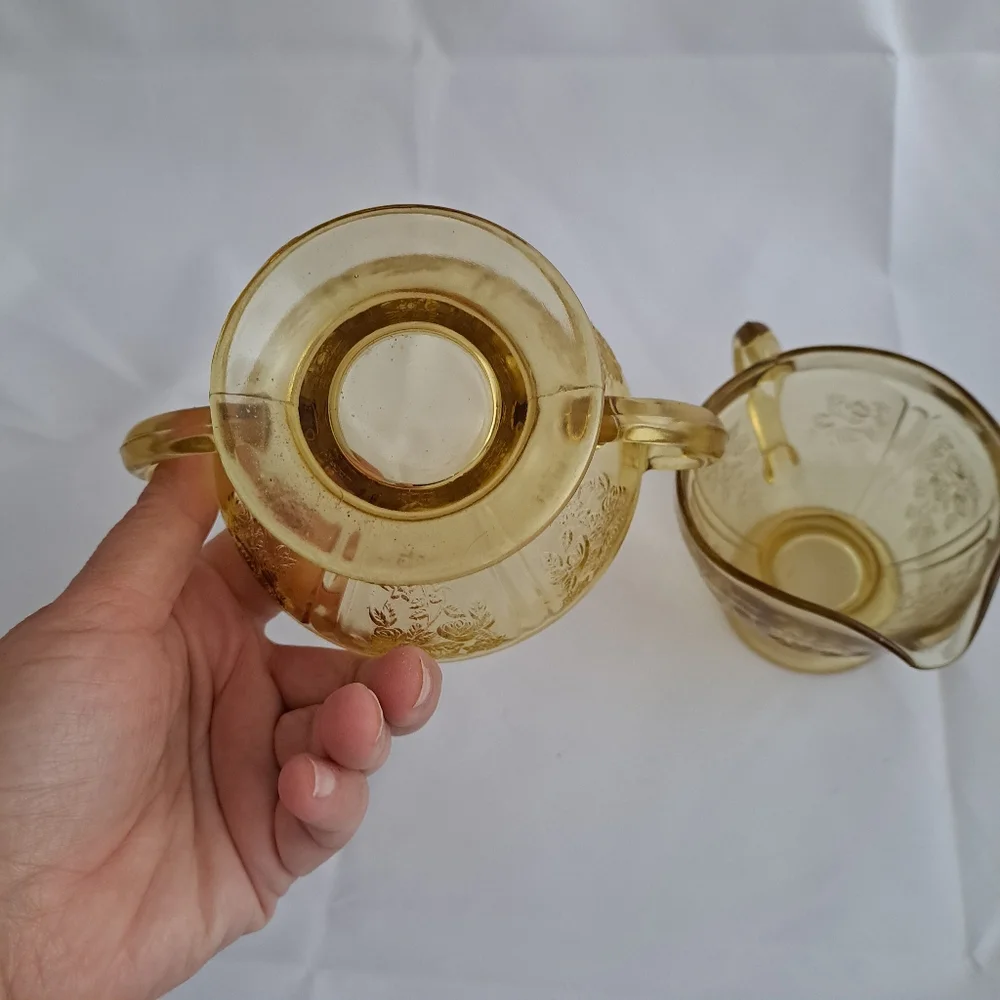 Vintage Federal Glass Sharon Cabbage Rose Creamer and Sugar Set
